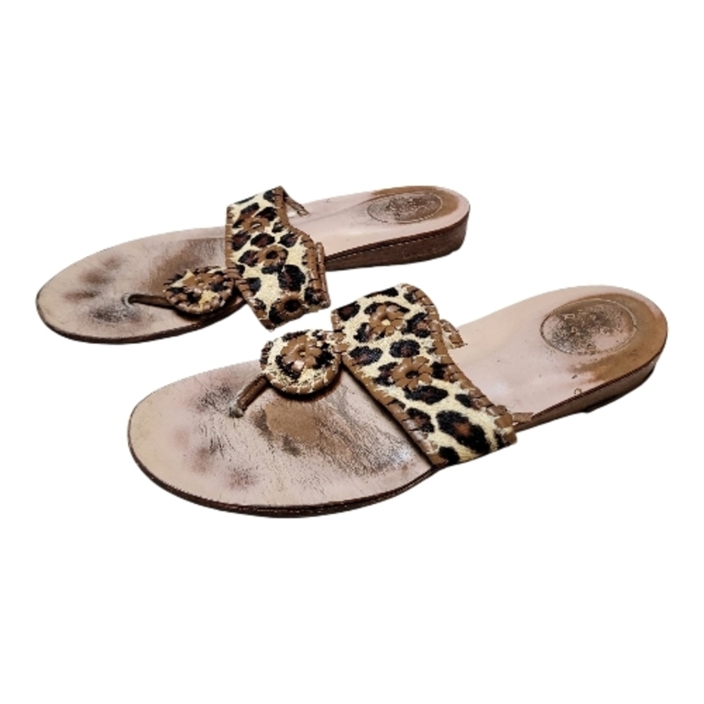 Jack Rogers Calf Hair Flat Sandals In Leopard Print - Size 9M - Picture 2 of 6